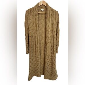 Garnet Hill Alpaca Wool Blend Long Open Knit Cardigan Sweater | Size Small